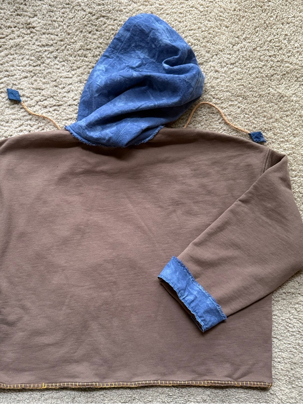 OOAK Handmade Upcycled Hoodie L/XL Eco Dyed Cotton Denim Patchwork Boho Floral - Picture 13 of 13